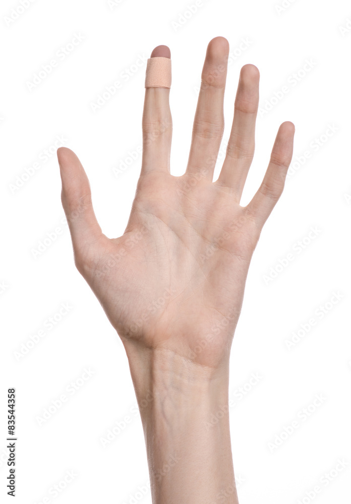 man's hand glued medical plaster first aid plaster advertising man's hand glued medical plaster first aid plaster advertising