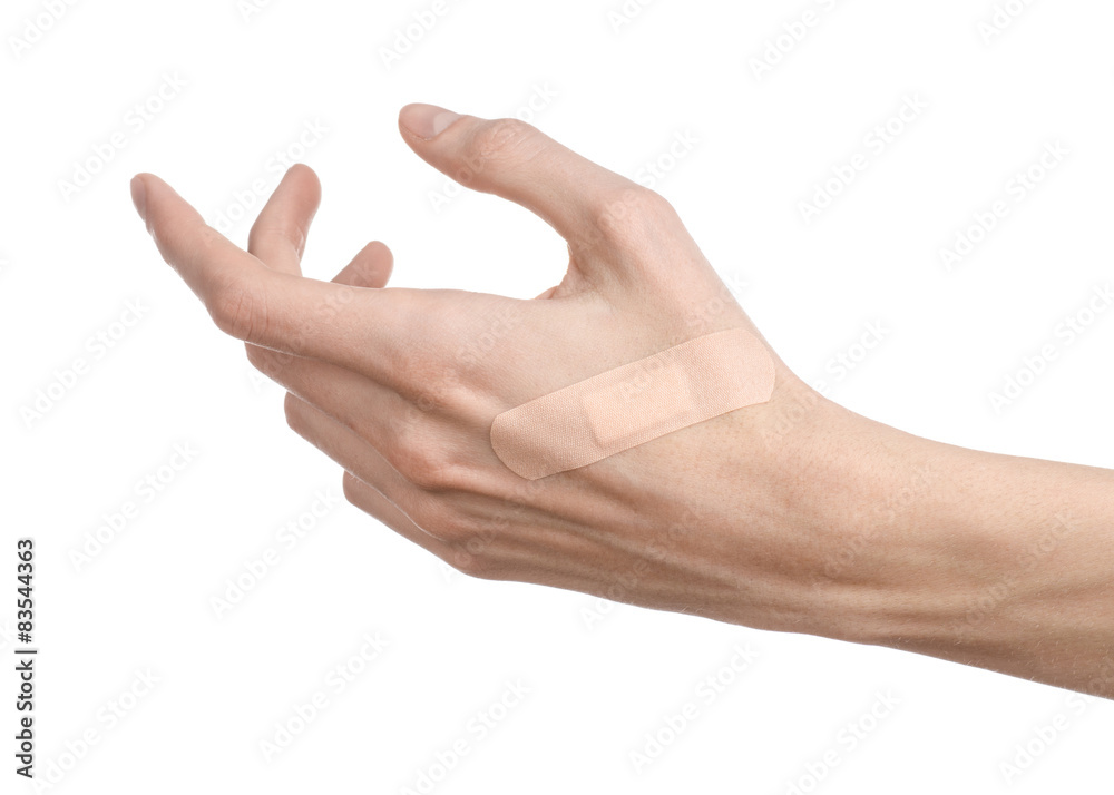 man's hand glued medical plaster first aid plaster advertising man's hand glued medical plaster first aid plaster advertising