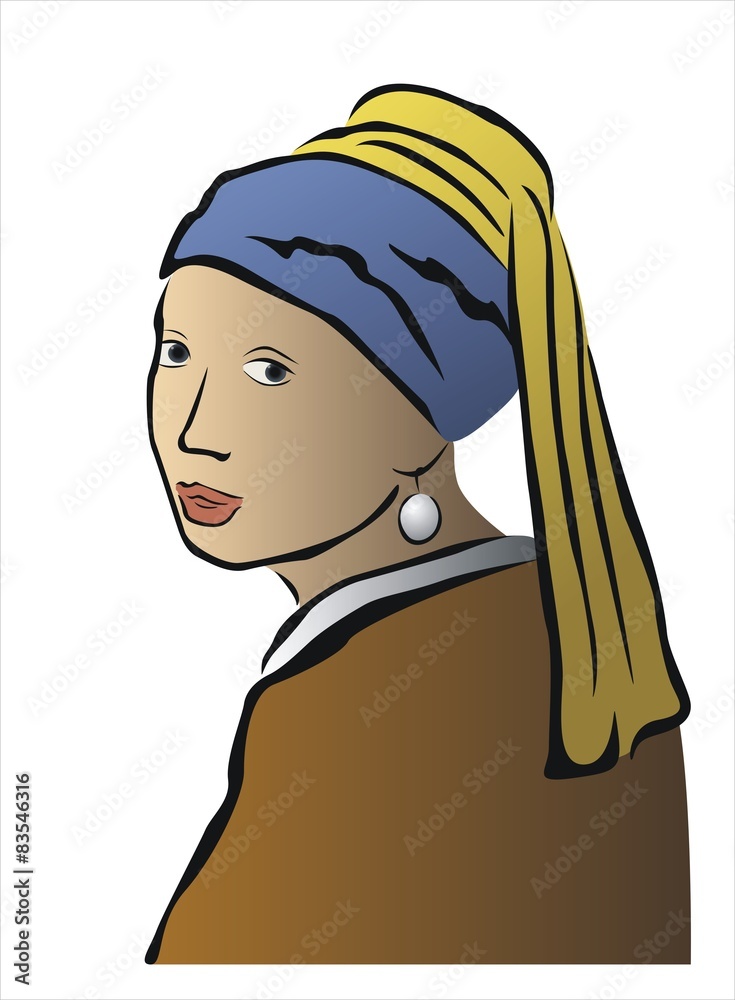 dibujo del cuadro de la joven de la perla vector de Stock | Adobe Stock