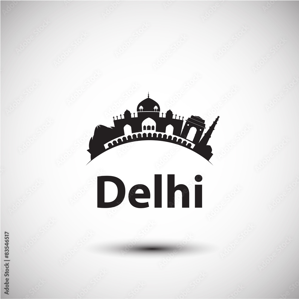 Vector silhouette of Delhi, India.