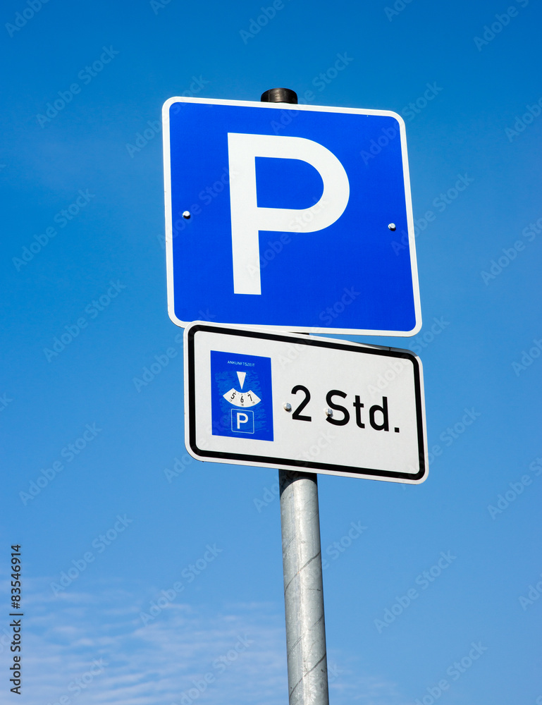 Parking sign / Parking sign with two hours of parking time Parking sign / Parking sign with two hours of parking time