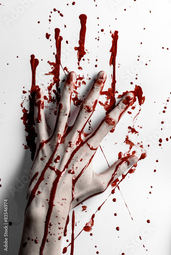 bloody hand print on a white leaves bloody wall studio isolated