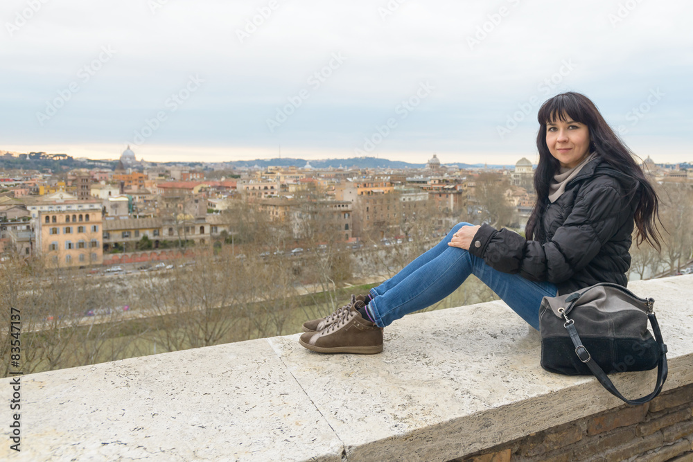 Fototapeta premium Girl and Landscape of Rome