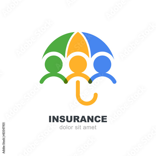 Abstract people under multicolor umbrella, isolated on white bac