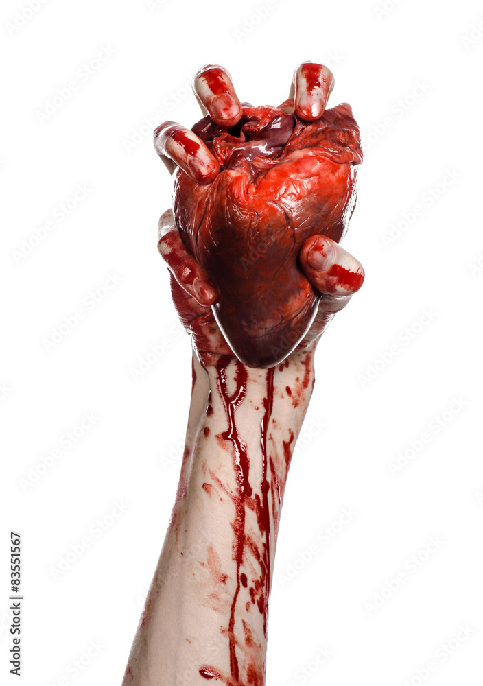 terrible bloody hand hold torn bleeding human heart isolated Stock Photo |  Adobe Stock
