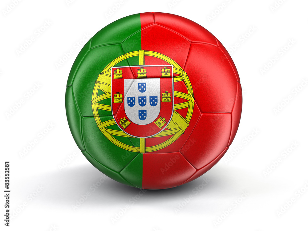 Obraz premium Soccer football with Portuguese flag. Image with clipping path