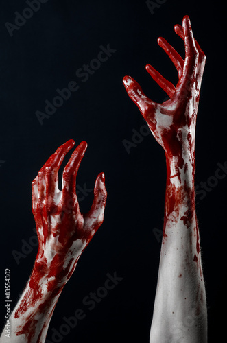 Bloody hands in black background, zombie, demon, maniac