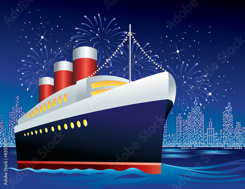 Ocean liner in harbor