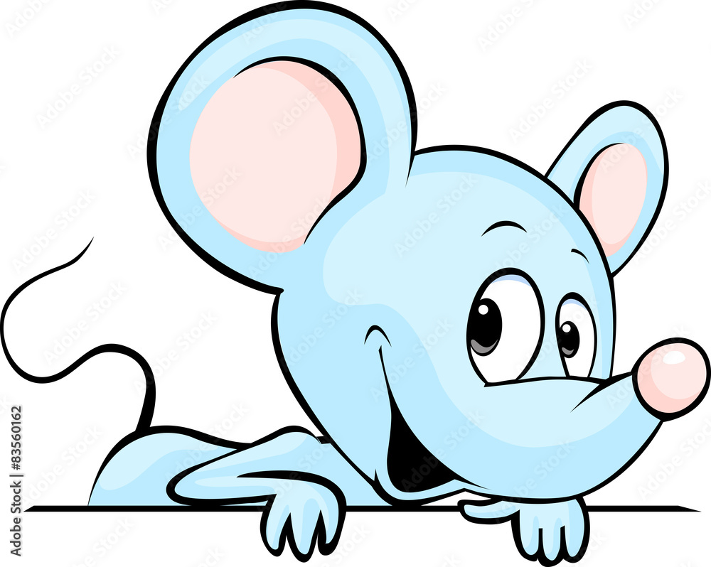 Naklejka premium blue cute mouse cartoon peeking out from white surface