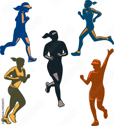 Female Marathon Runners Retro Set
