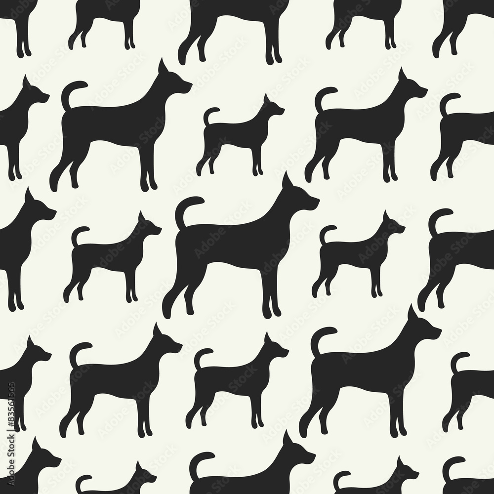 Animal seamless vector pattern of dog silhouettes