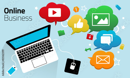 Online Business Concept with Laptop and Icons