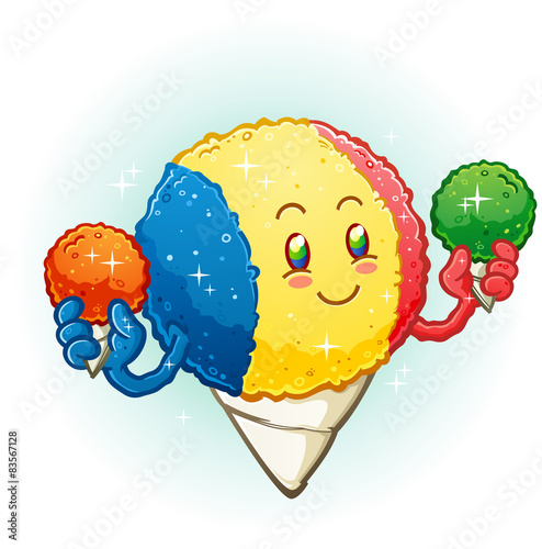 Snow Cone Cartoon Character Holding Smaller Snowcones