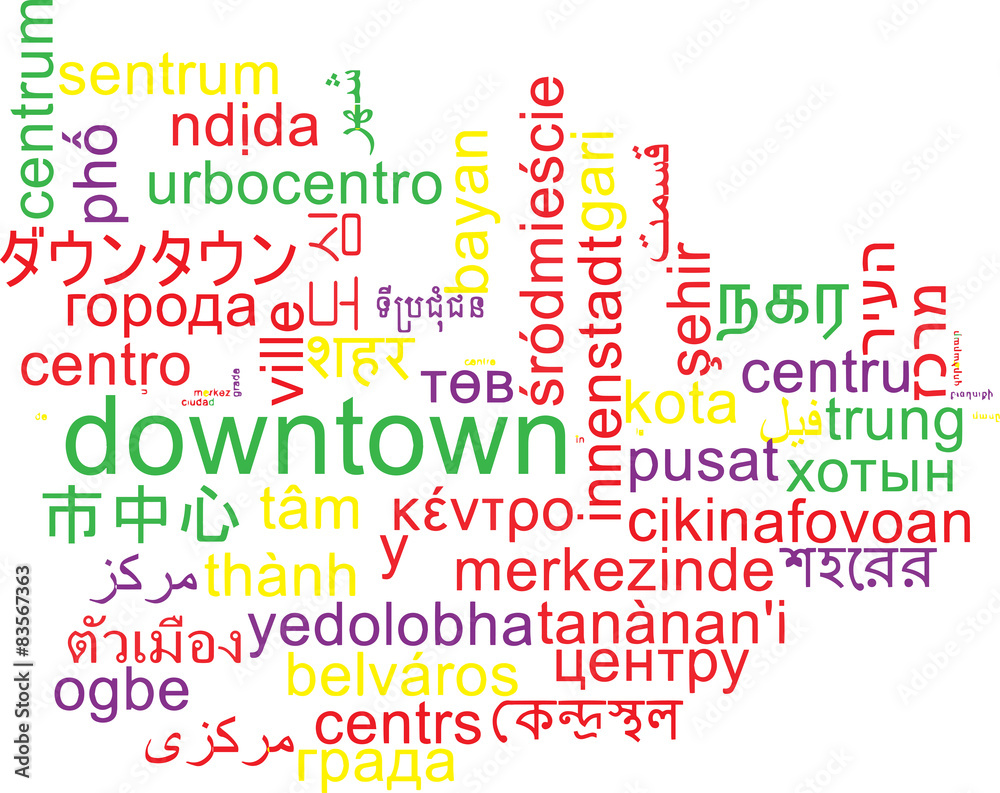 Downtown multilanguage wordcloud background concept