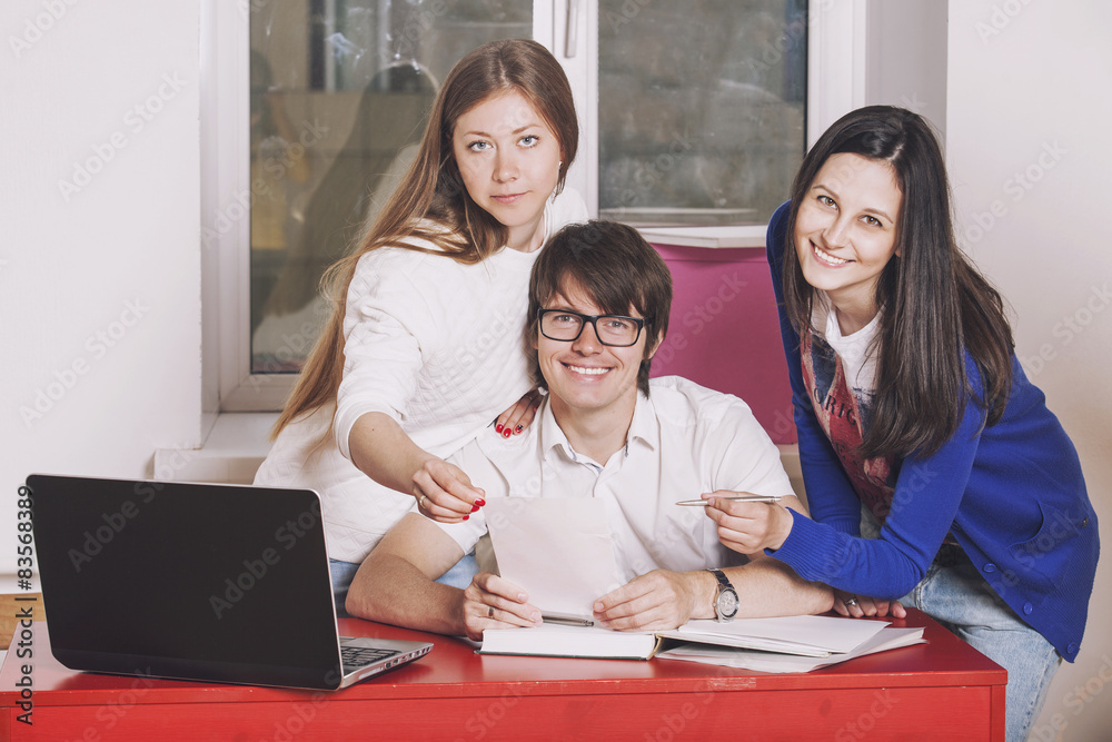 People friends working at home at the table