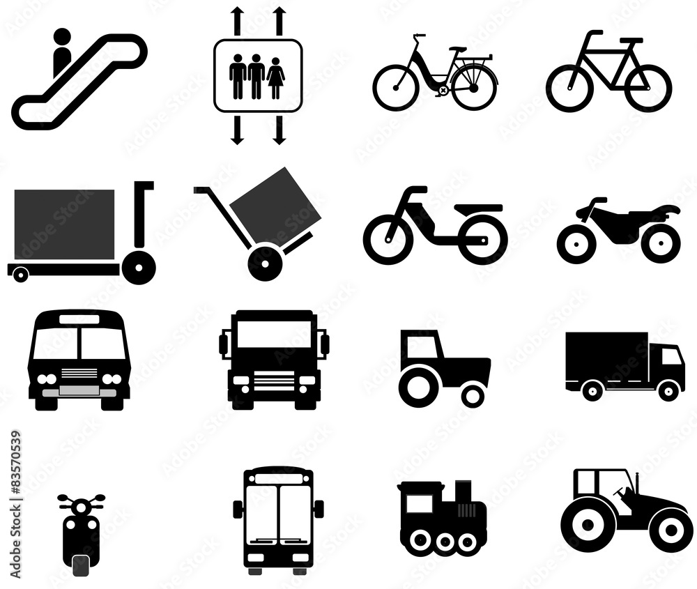 Transport et livraison en 16 icônes Transport et livraison en 16 icônes