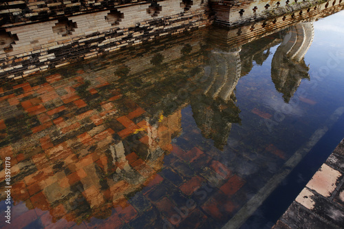 Reflection at Wat Chedi Luang in Chiangmai Thailand