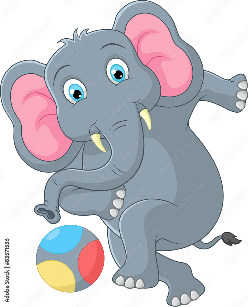 Fototapeta premium Elephant cartoon kicking a ball