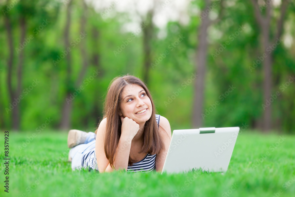 brunette student girl with laptop computer brunette student girl with laptop computer