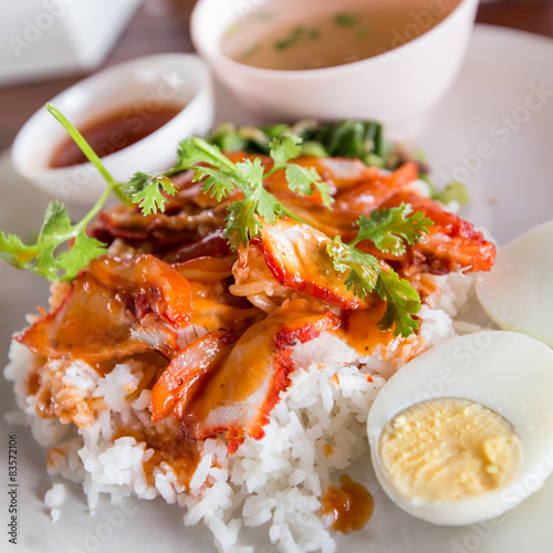 Photography Crispy roasted belly pork and rice