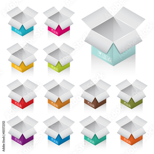 Set of colorful empty boxes.