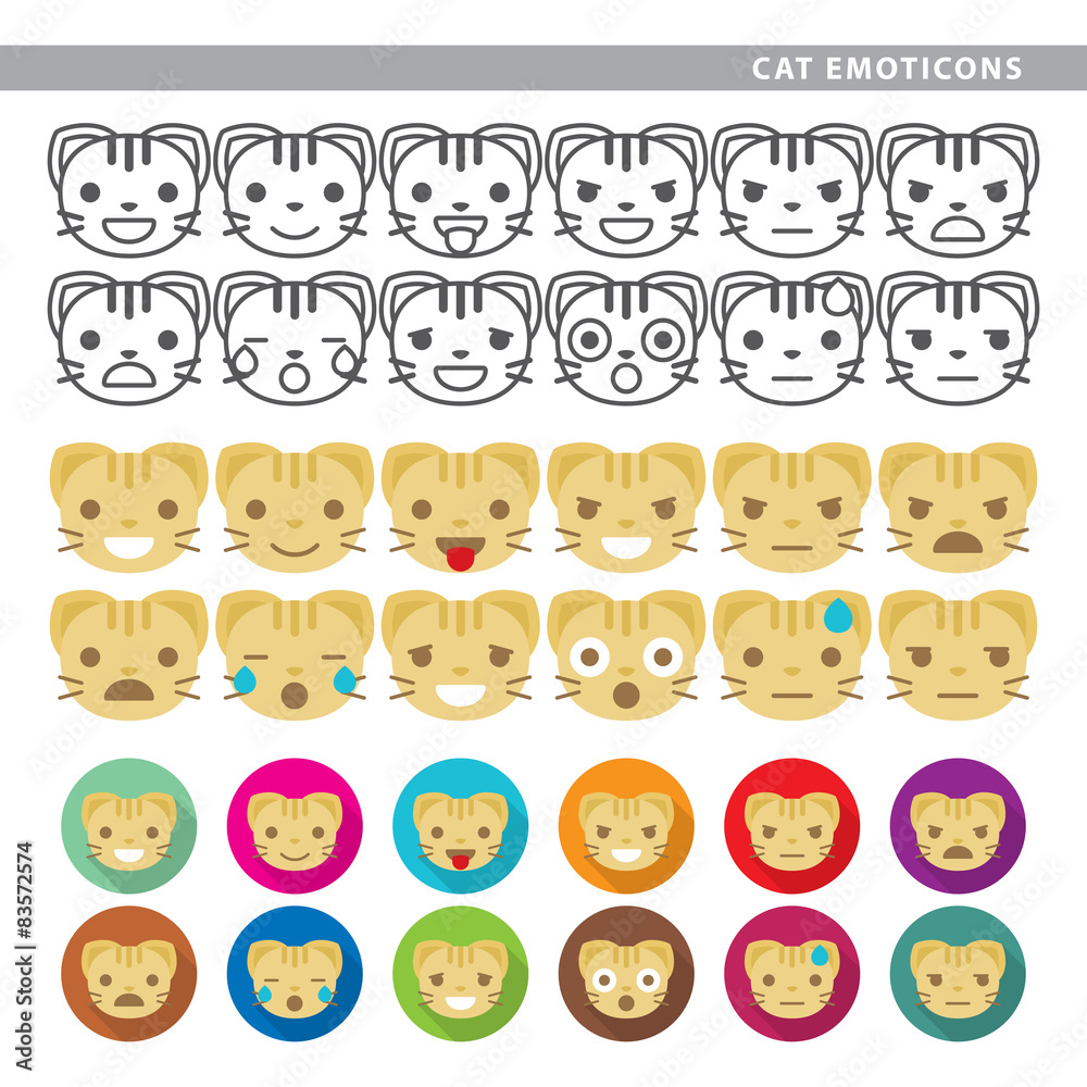 Obraz premium Set of cat emoticons with twelve expressions.