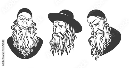 old jewish man, vector portraits collection