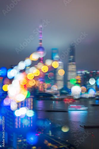 Photography Blurred city lights and office buildings