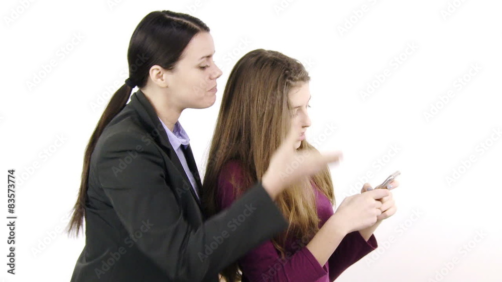 Mother screaming to daughter not able to make her stop networking with cell Mother screaming to daughter not able to make her stop networking with cell