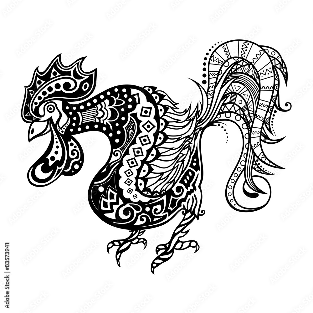 Vector Tribal Decorative Rooster. Patterned Design, Tattoo