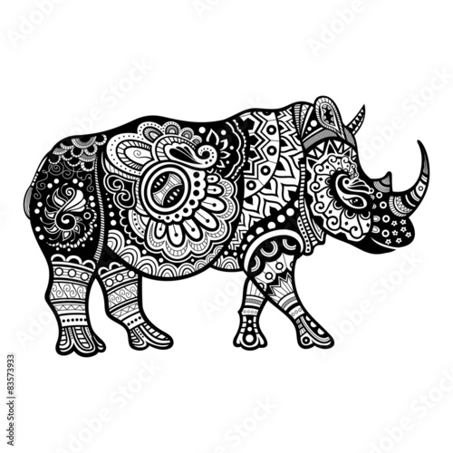 Vector Tribal Decorative Rhinoceros. Patterned Design