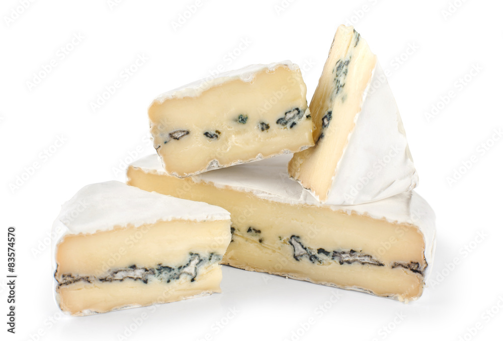 The cheese with a blue and a white mold isolated on white backgr