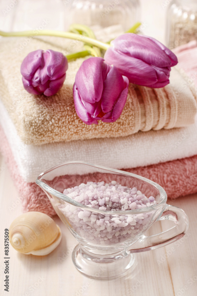 Glass jug of lavender sea salt