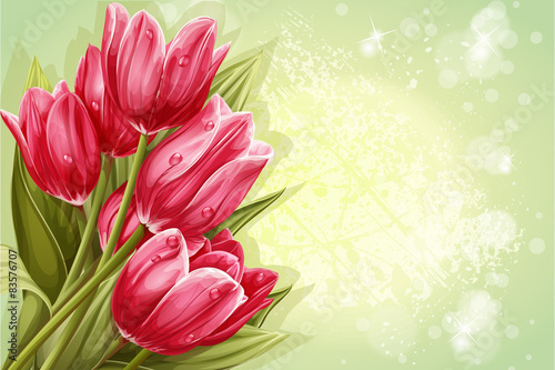 Fototapeta Naklejka Na Ścianę i Meble -  Preview background bouquet of pink tulips for your text