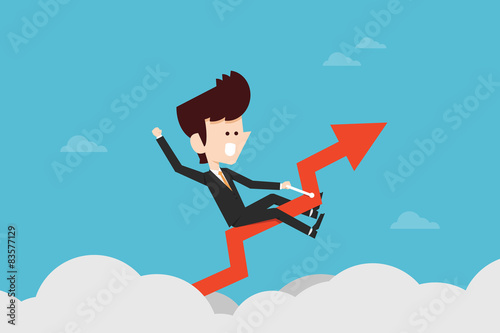 Businessman riding success graph
