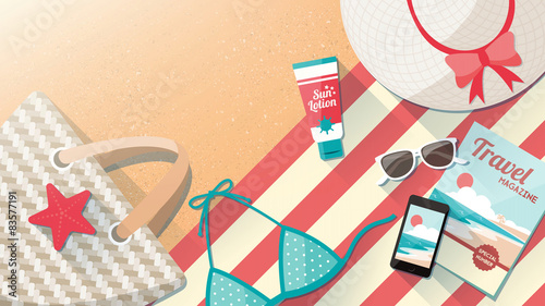 Fashion beach accessories on the sand