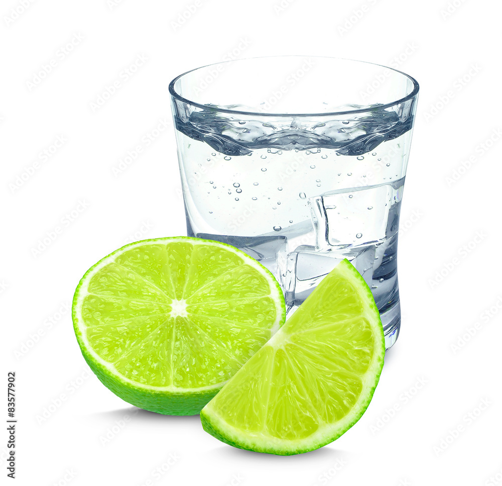 Lime splash and ice isolated on a white background Lime splash and ice isolated on a white background