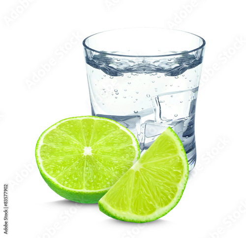 Lime splash and ice isolated on a white background