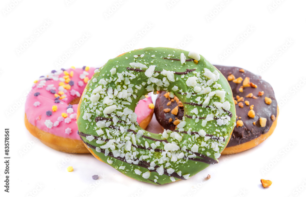 various glazed donuts isolate on white background