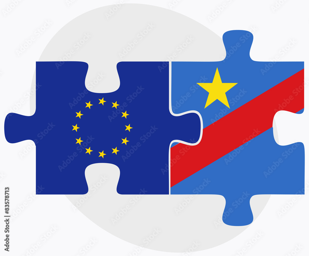 Naklejka premium European Union and Democratic Republic Congo Flags in puzzle