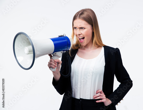 Принти на полотні Young businesswoman shouting in megaphone