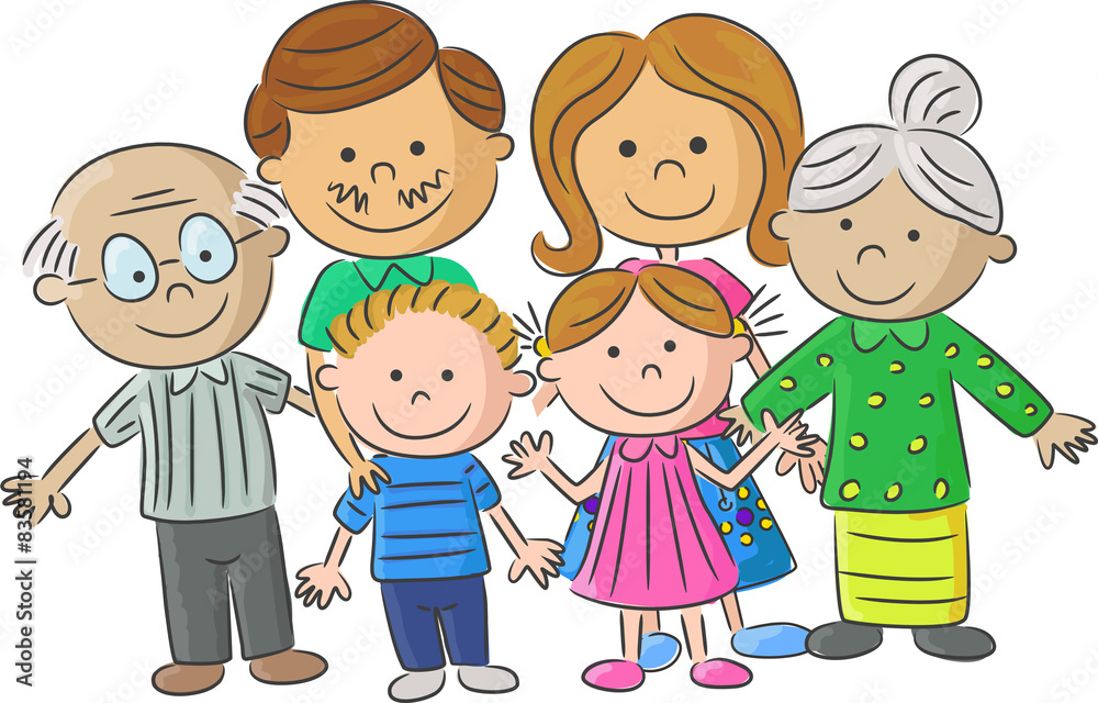Complete family care illustration of parents with children Complete family care illustration of parents with children