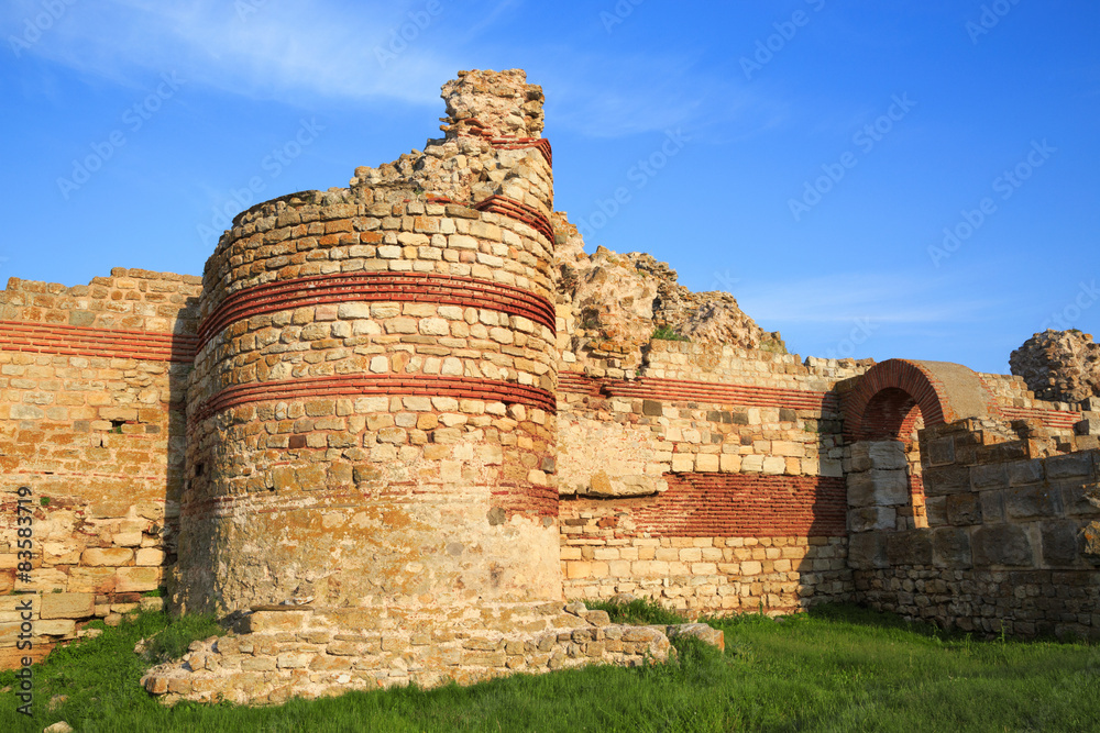Ruined walls around the old Nessebar town, Bulgaria.