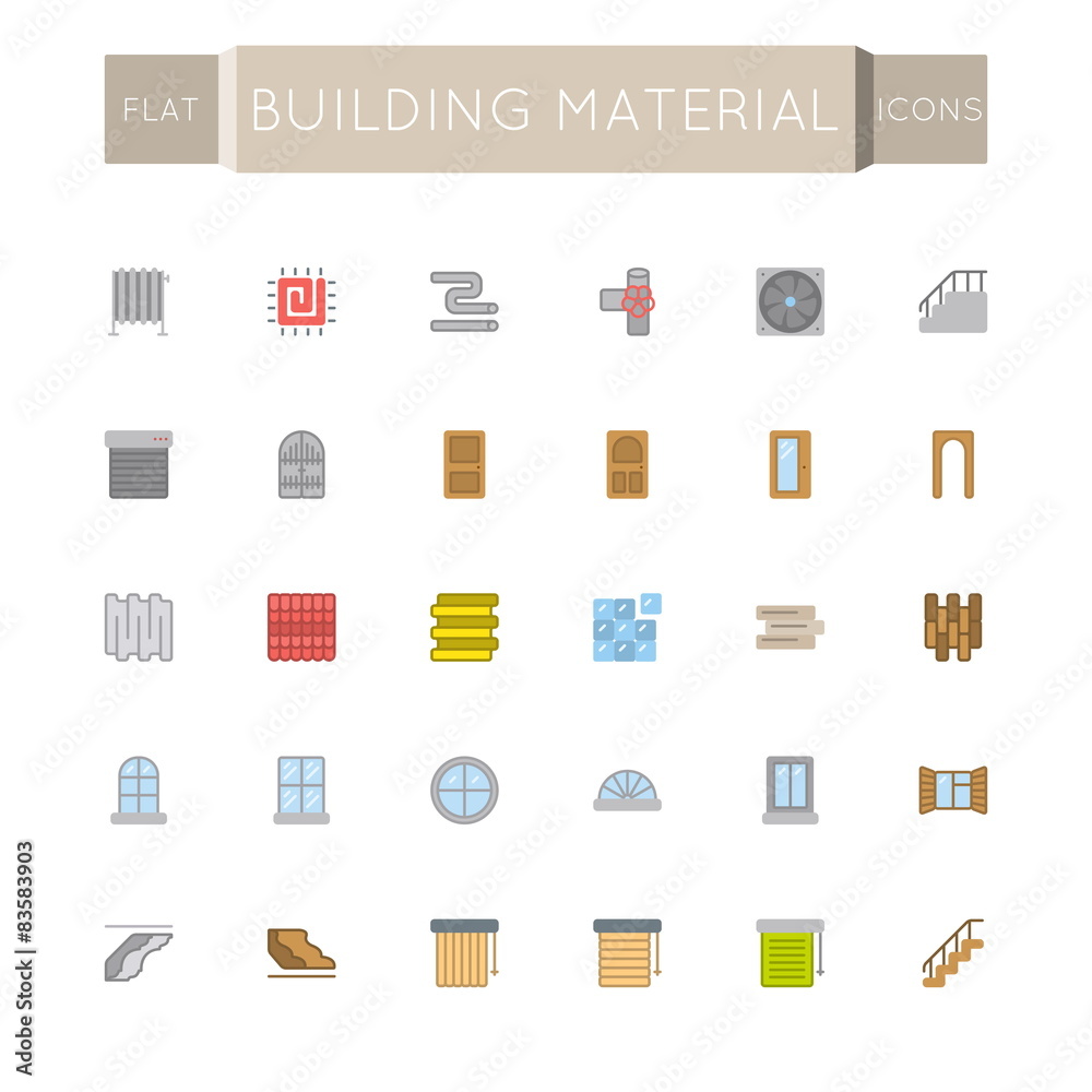 Vector Flat Building Material Icons Vector Flat Building Material Icons
