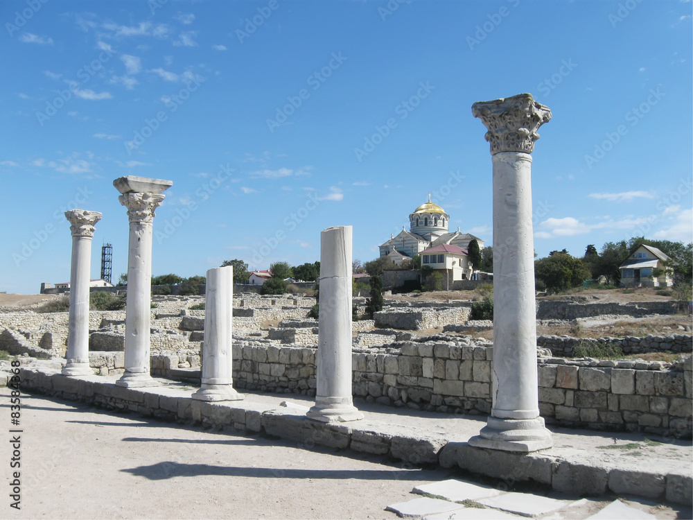 Chersonese, columns of Basilica 1935 (VI-X c.),  Crimea    