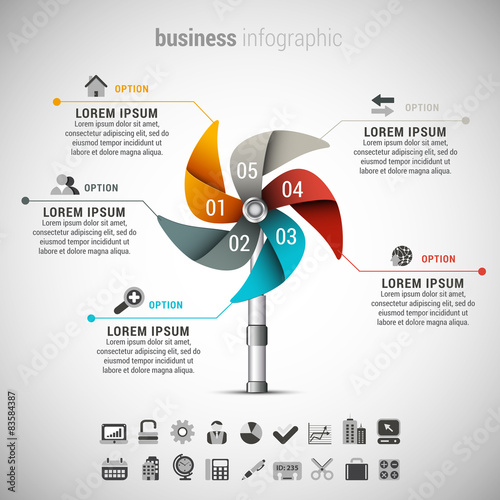 Business infographic made of paper windmill.