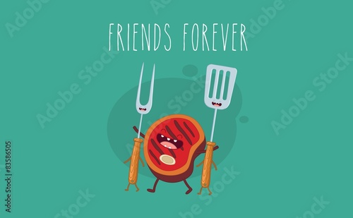 BBQ party. Beef steak and barbecue tools.