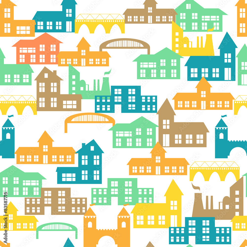 Seamless pattern with houses. Vector illustration