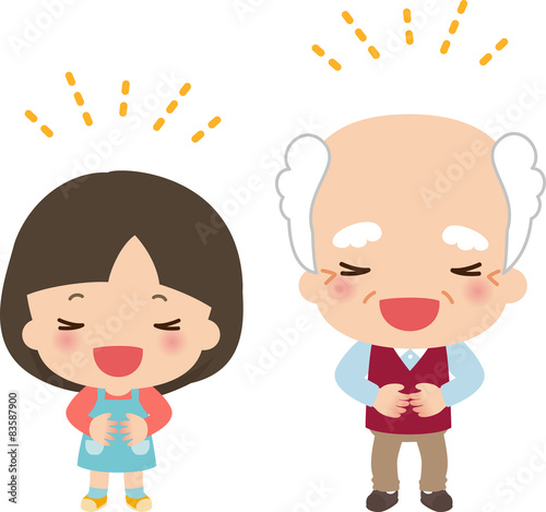 声を出して笑う女の子と高齢男性