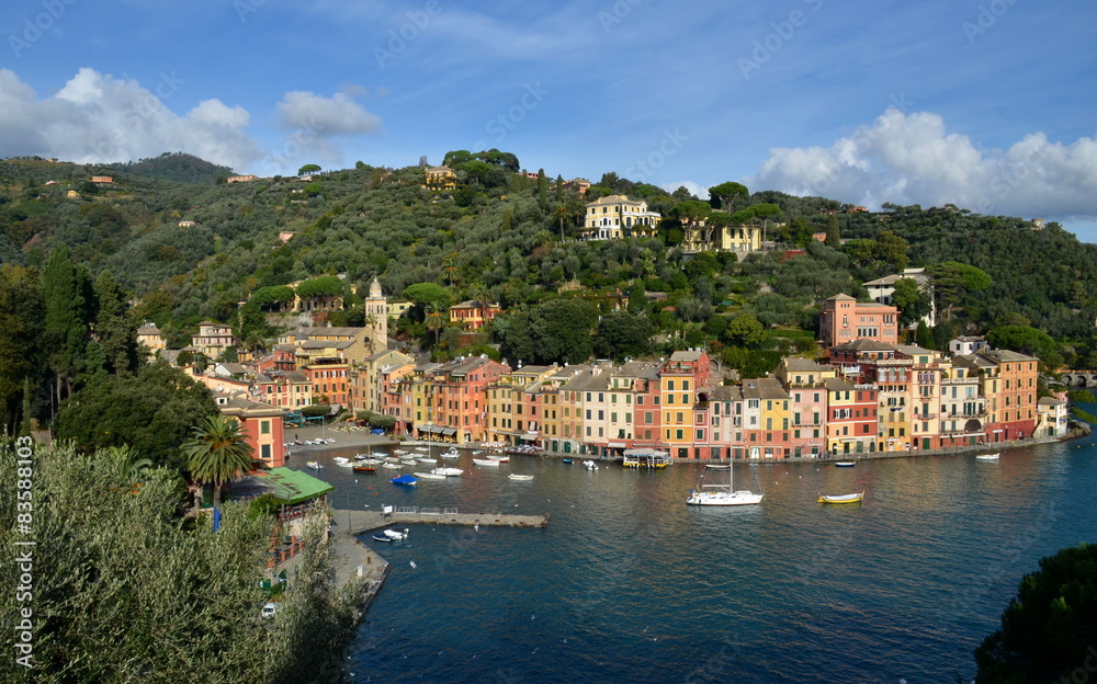 Panoramic view over Portofino, Liguria, Italy